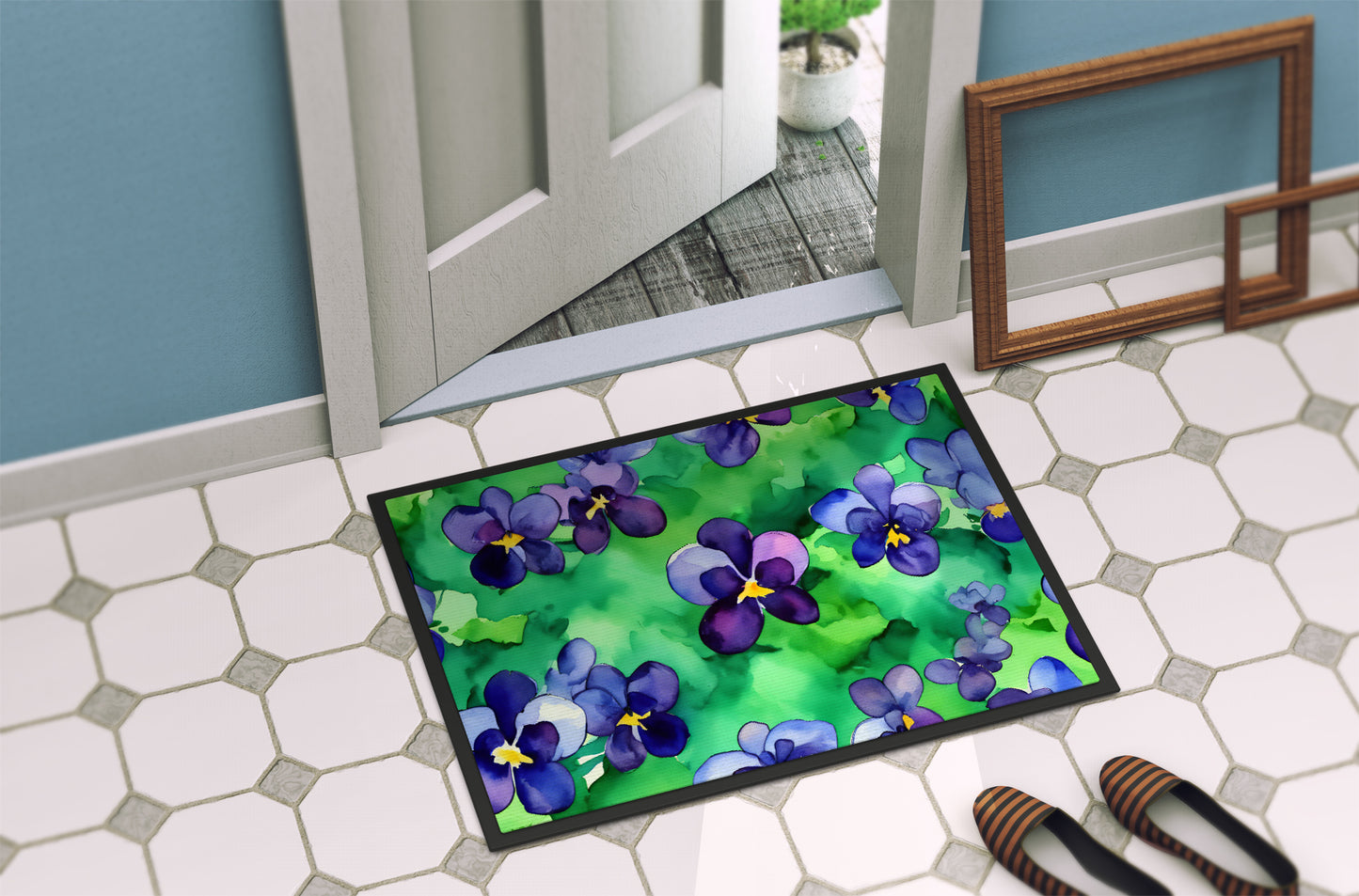 Wisconsin Wood Violets in Watercolor Doormat