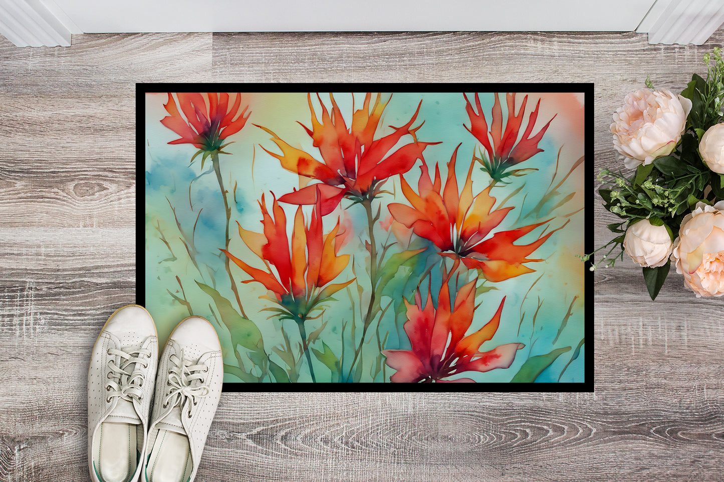 Wyoming Indian Paintbrush in Watercolor Doormat