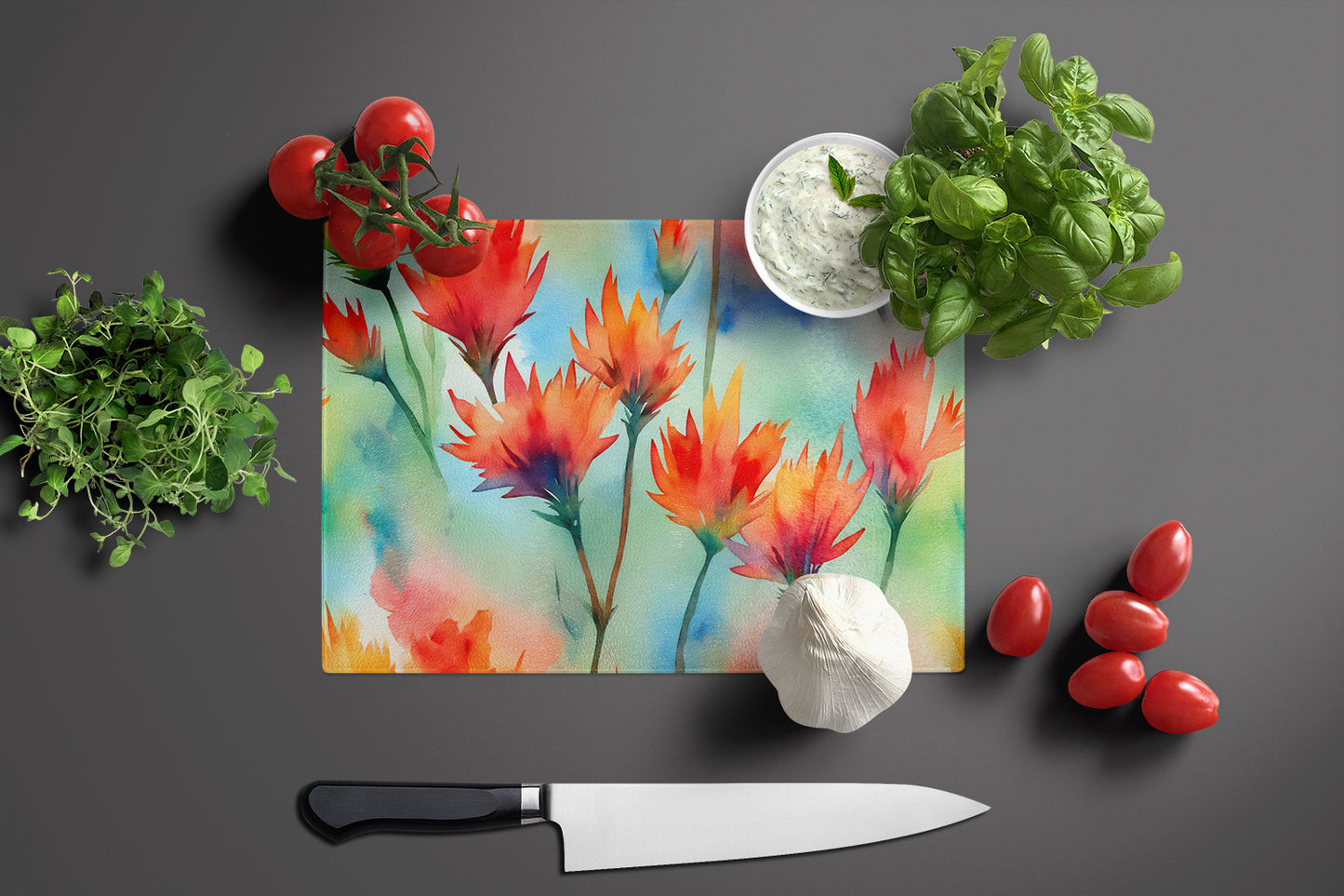 Wyoming Indian Paintbrush in Watercolor Glass Cutting Board