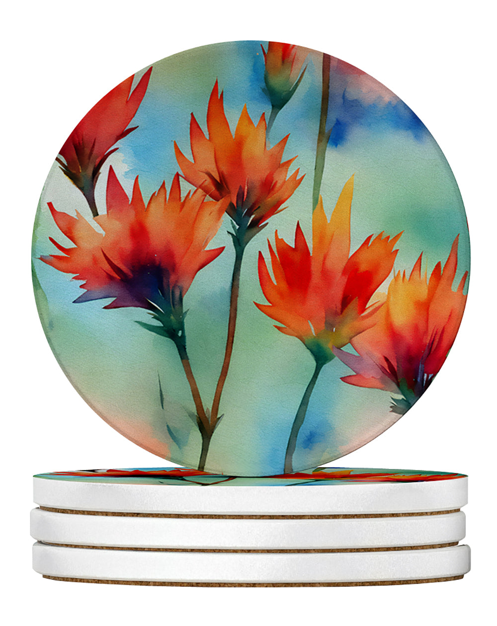 Buy this Wyoming Indian Paintbrush in Watercolor Large Sandstone Coasters Pack of 4