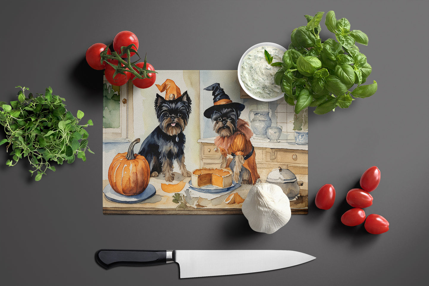 Affenpinscher Fall Kitchen Pumpkins Glass Cutting Board