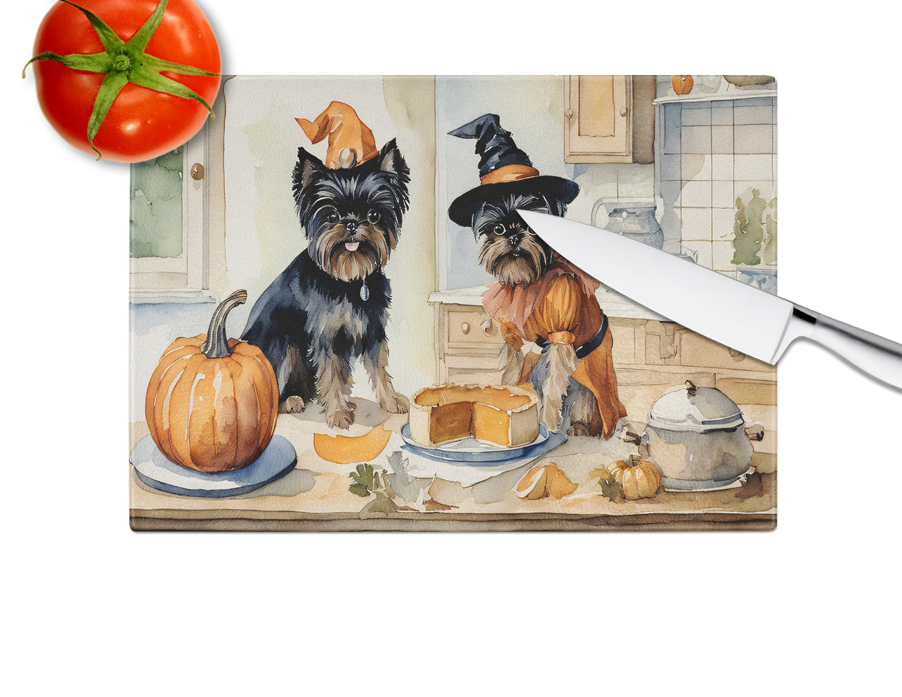 Affenpinscher Fall Kitchen Pumpkins Glass Cutting Board