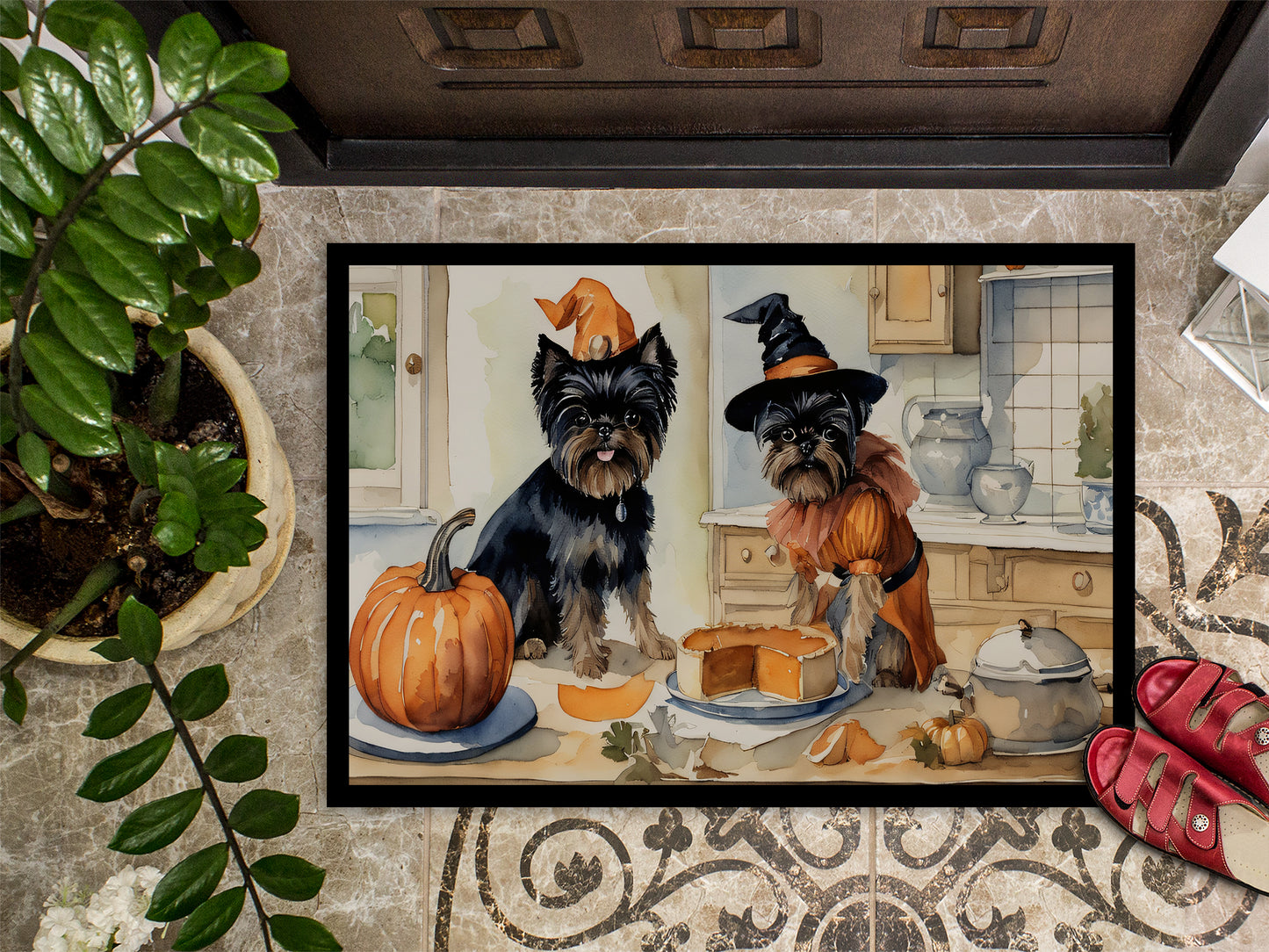 Affenpinscher Fall Kitchen Pumpkins Doormat