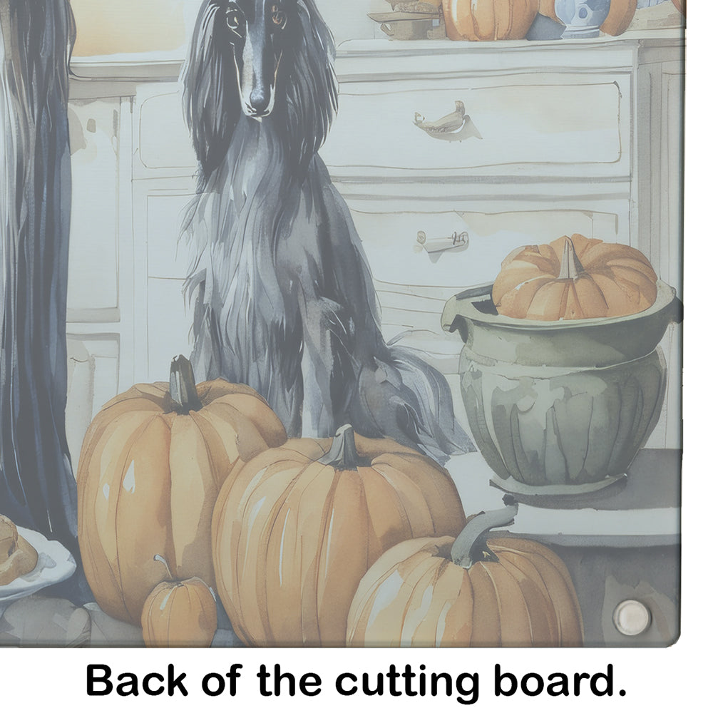 Afghan Hound Fall Kitchen Pumpkins Glass Cutting Board