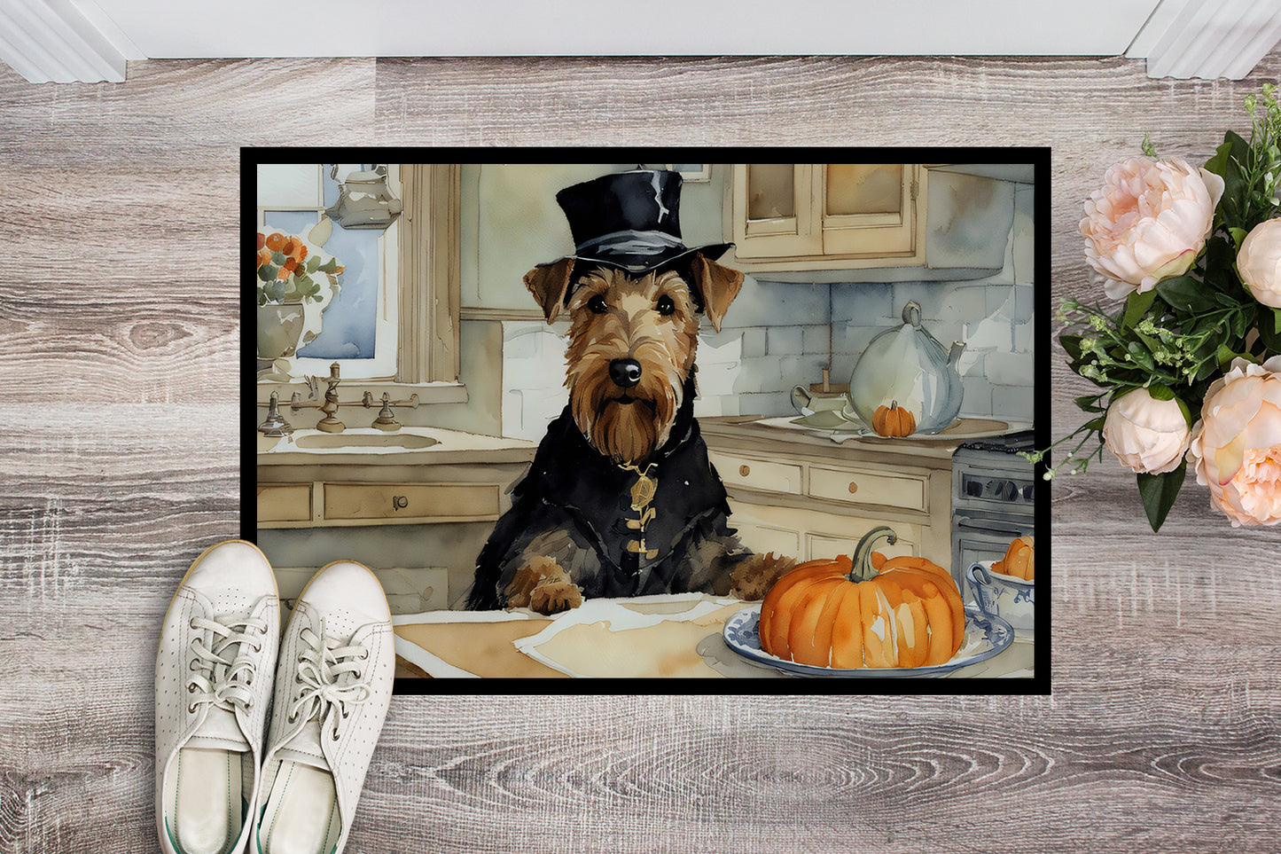 Airedale Terrier Fall Kitchen Pumpkins Doormat