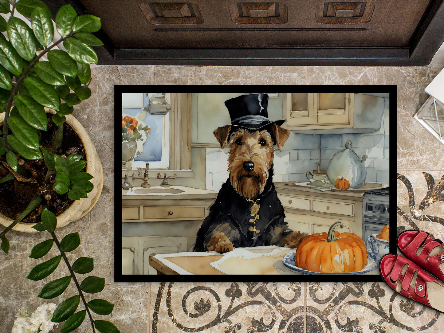 Airedale Terrier Fall Kitchen Pumpkins Doormat