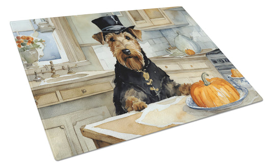 Buy this Airedale Terrier Fall Kitchen Pumpkins Glass Cutting Board