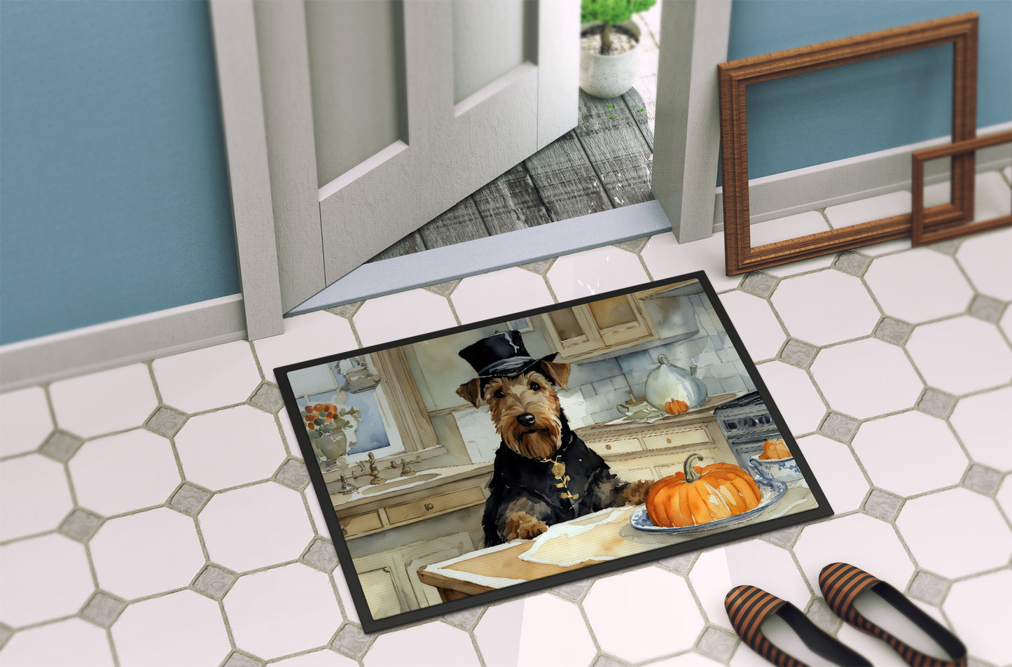 Airedale Terrier Fall Kitchen Pumpkins Doormat