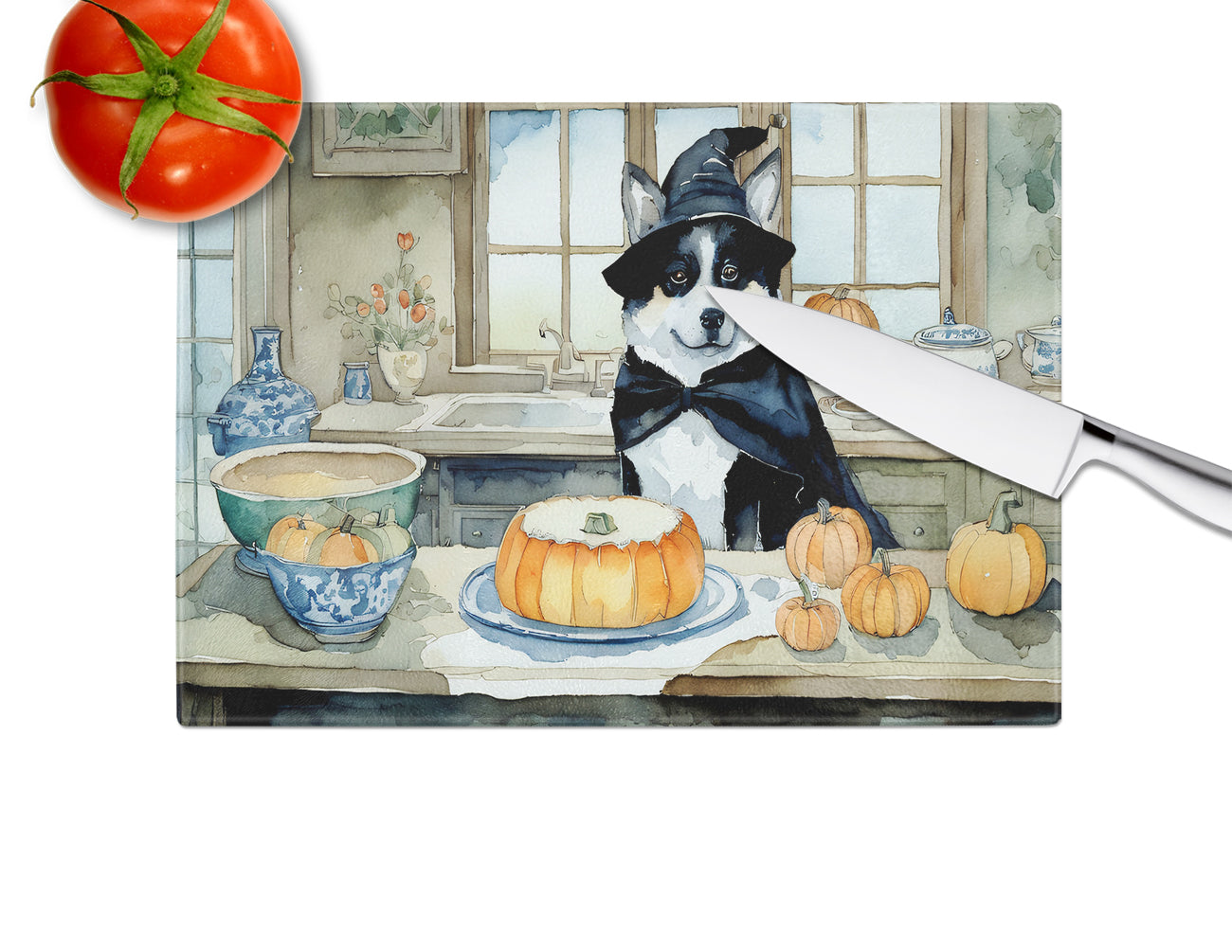 Akita Fall Kitchen Pumpkins Glass Cutting Board