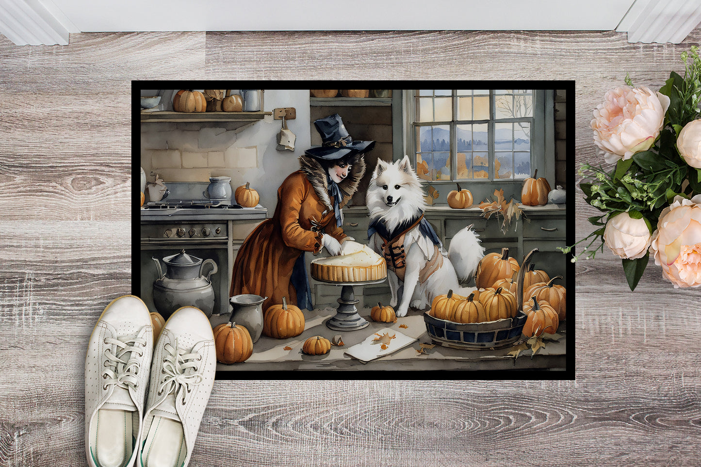 American Eskimo Fall Kitchen Pumpkins Doormat