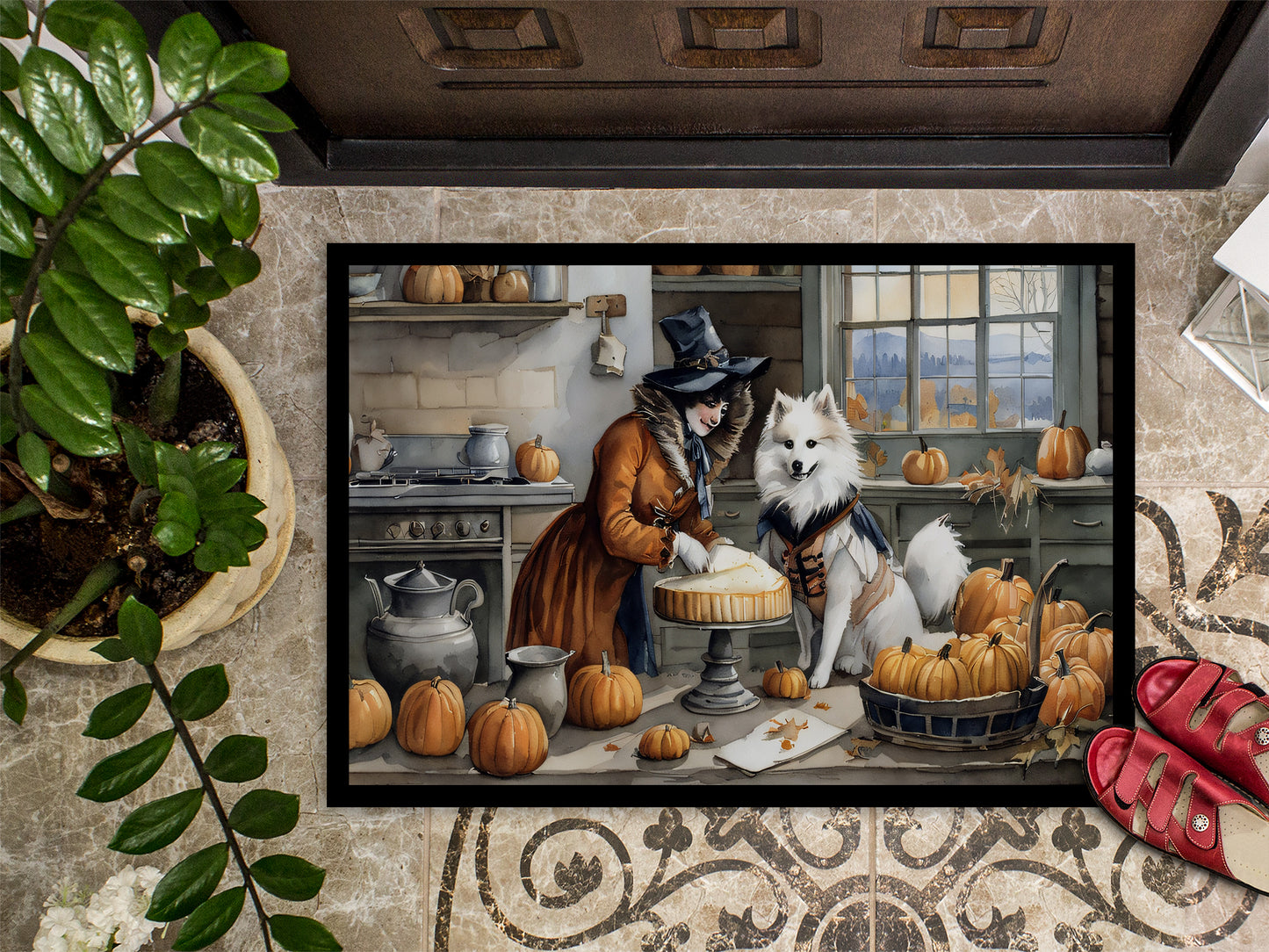 American Eskimo Fall Kitchen Pumpkins Doormat