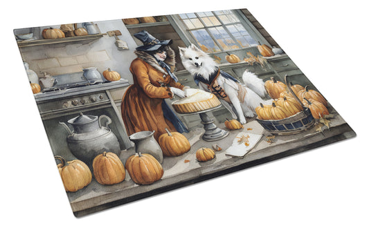 Buy this American Eskimo Fall Kitchen Pumpkins Glass Cutting Board