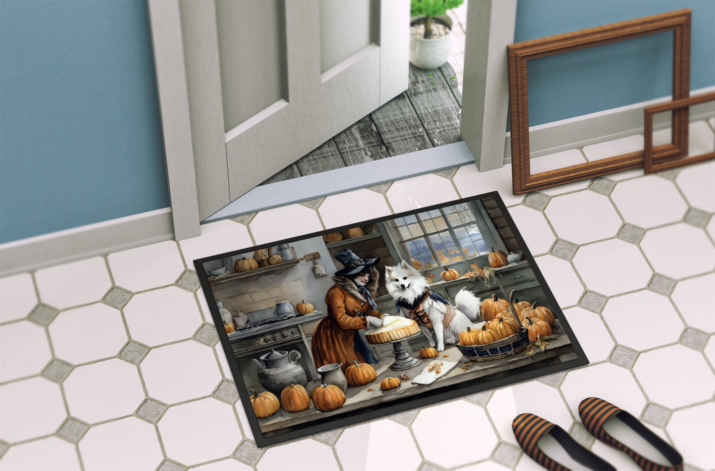 American Eskimo Fall Kitchen Pumpkins Doormat