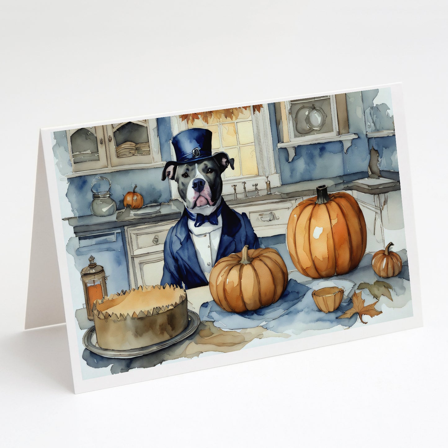 Buy this Pit Bull Terrier Fall Kitchen Pumpkins Greeting Cards Pack of 8