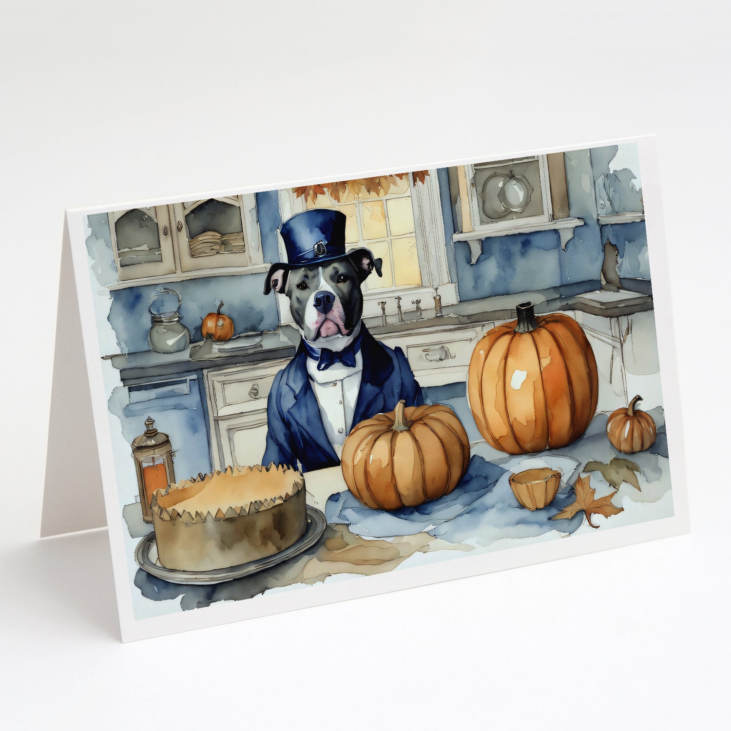 Buy this Pit Bull Terrier Fall Kitchen Pumpkins Greeting Cards Pack of 8