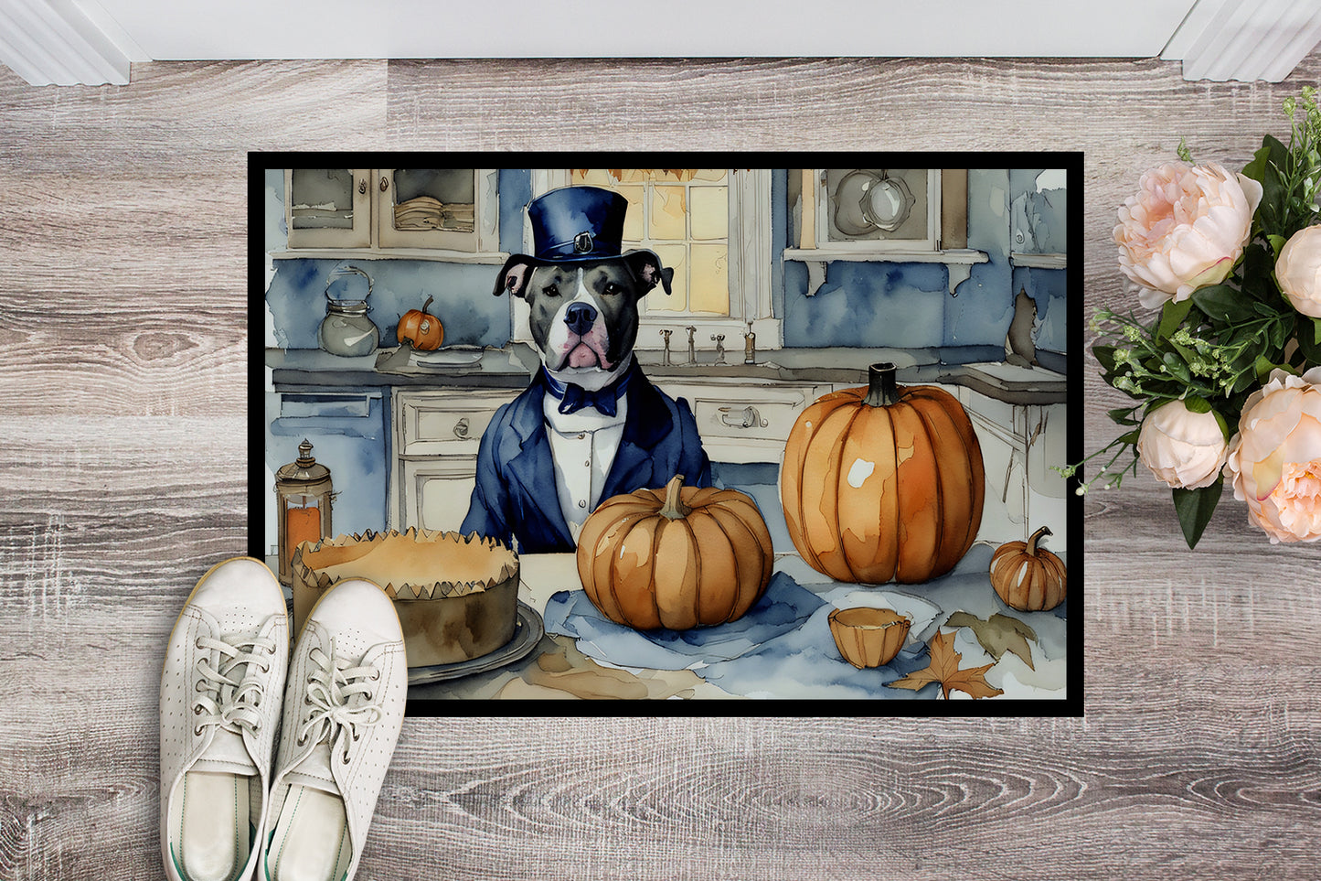 Pit Bull Terrier Fall Kitchen Pumpkins Doormat