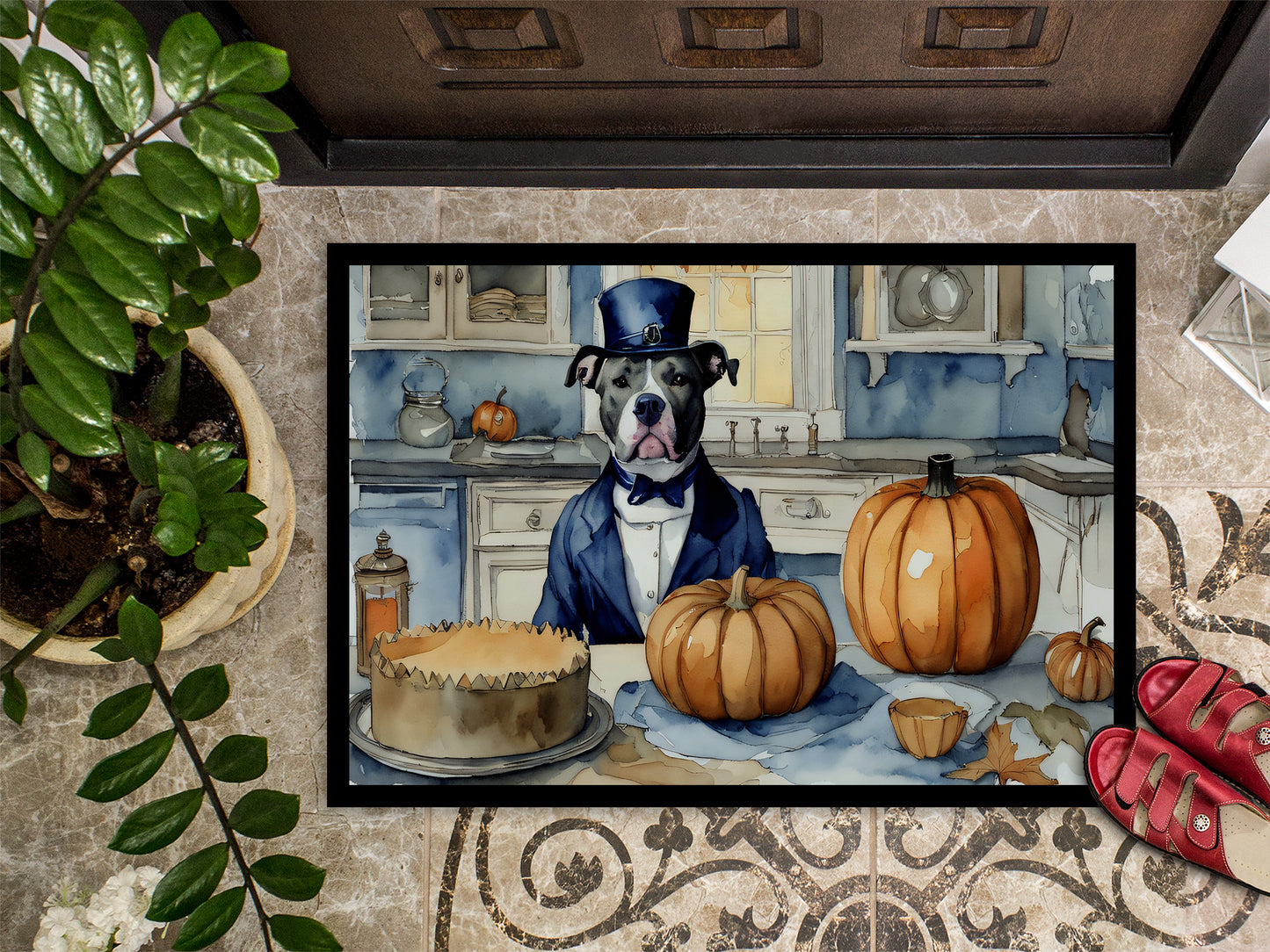 Pit Bull Terrier Fall Kitchen Pumpkins Doormat