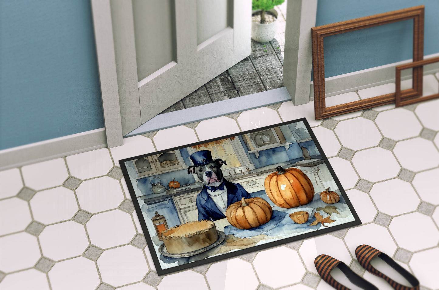 Pit Bull Terrier Fall Kitchen Pumpkins Doormat