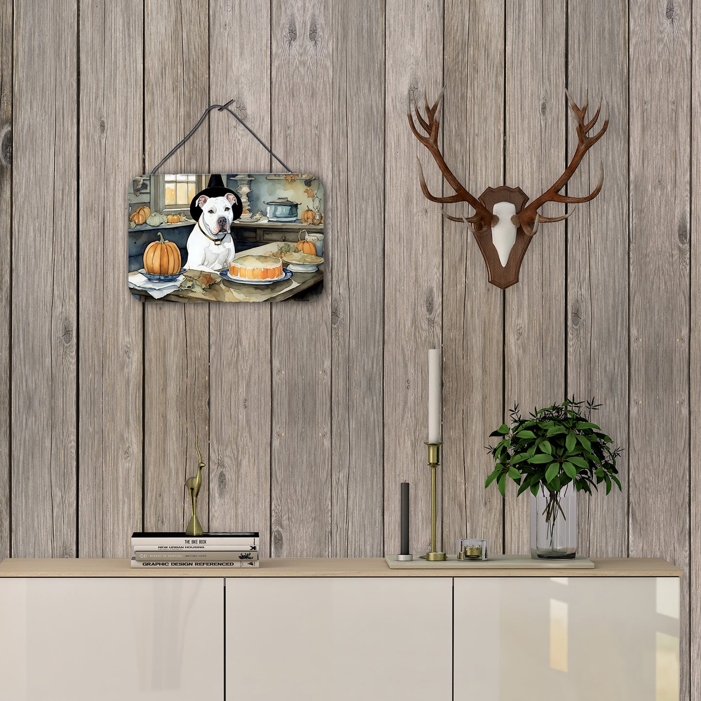 Pit Bull Terrier Fall Kitchen Pumpkins Wall or Door Hanging Prints