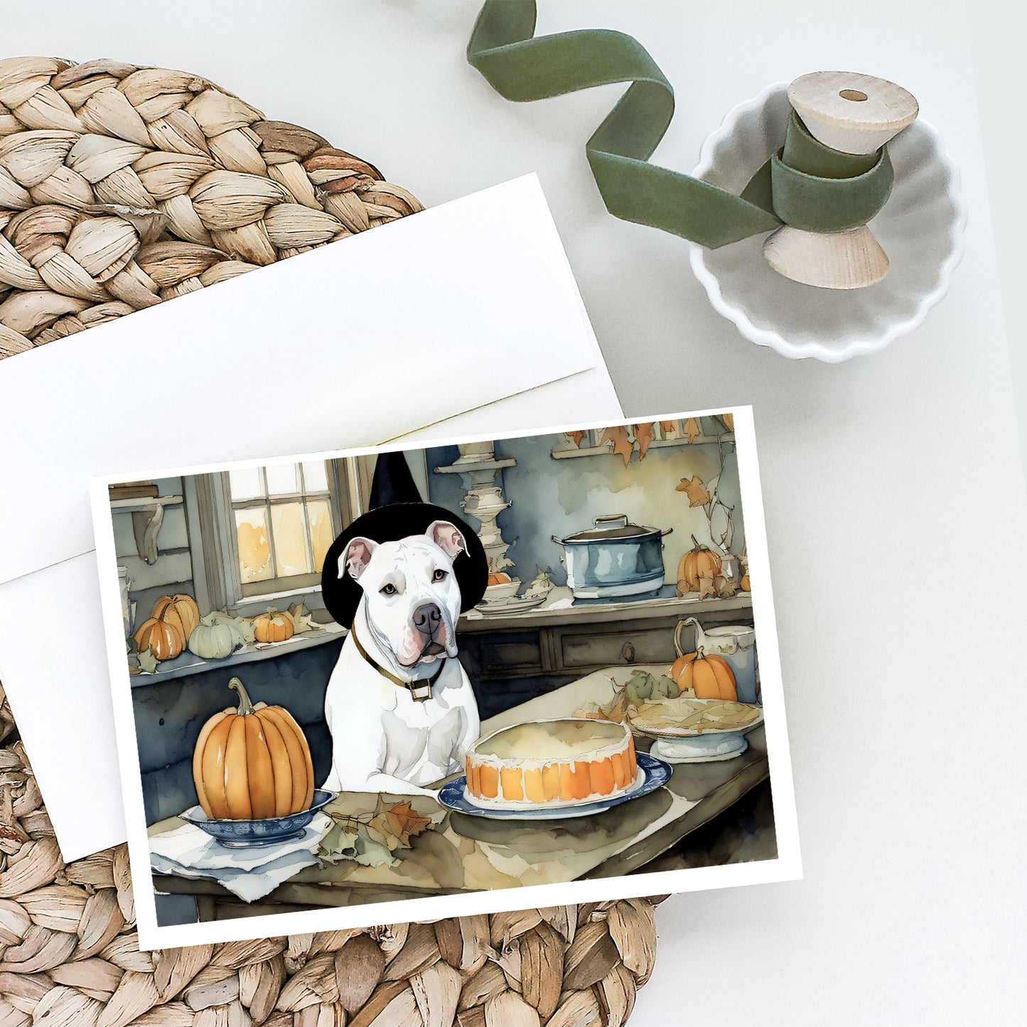 Pit Bull Terrier Fall Kitchen Pumpkins Greeting Cards Pack of 8
