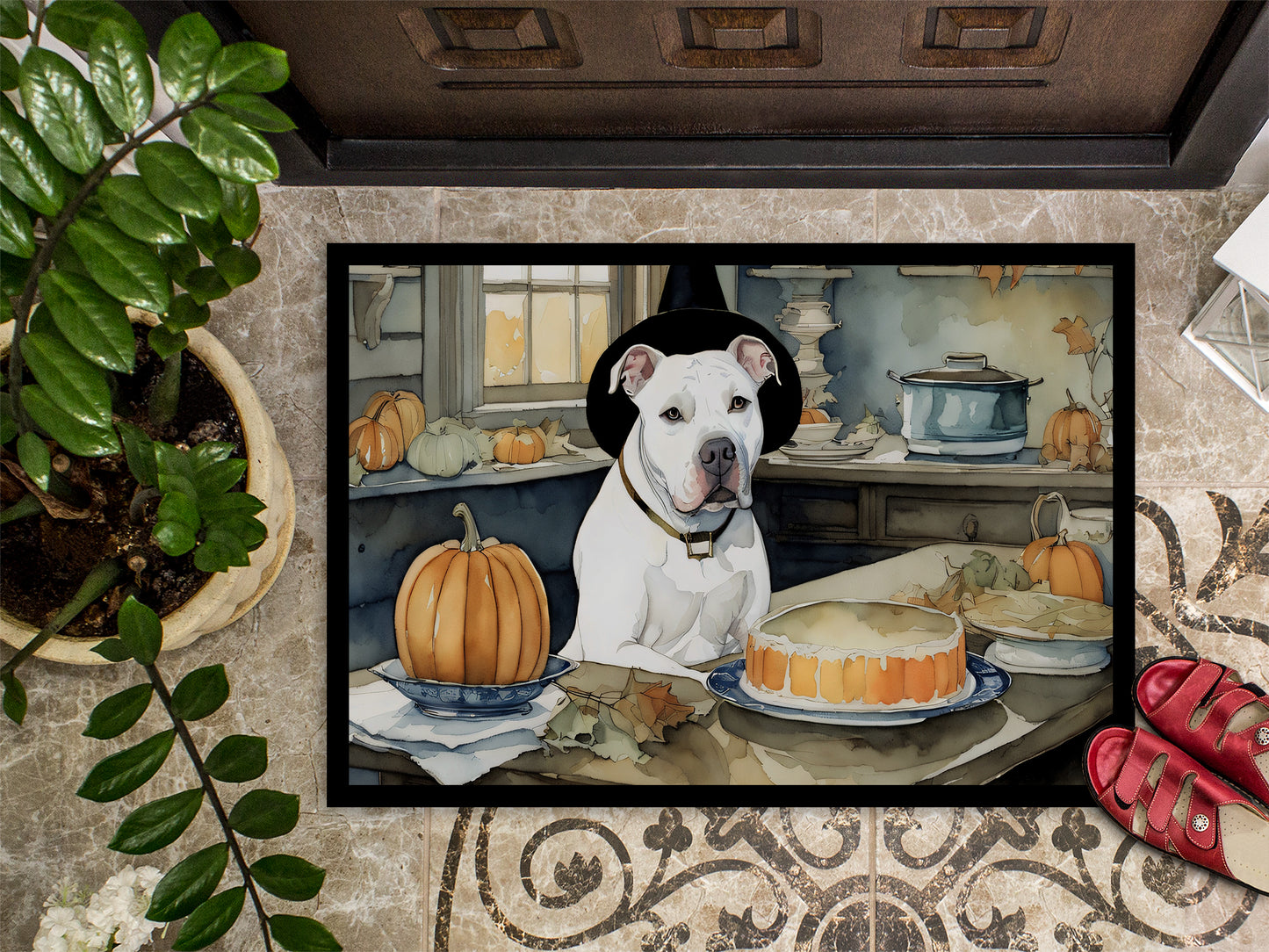 Pit Bull Terrier Fall Kitchen Pumpkins Doormat