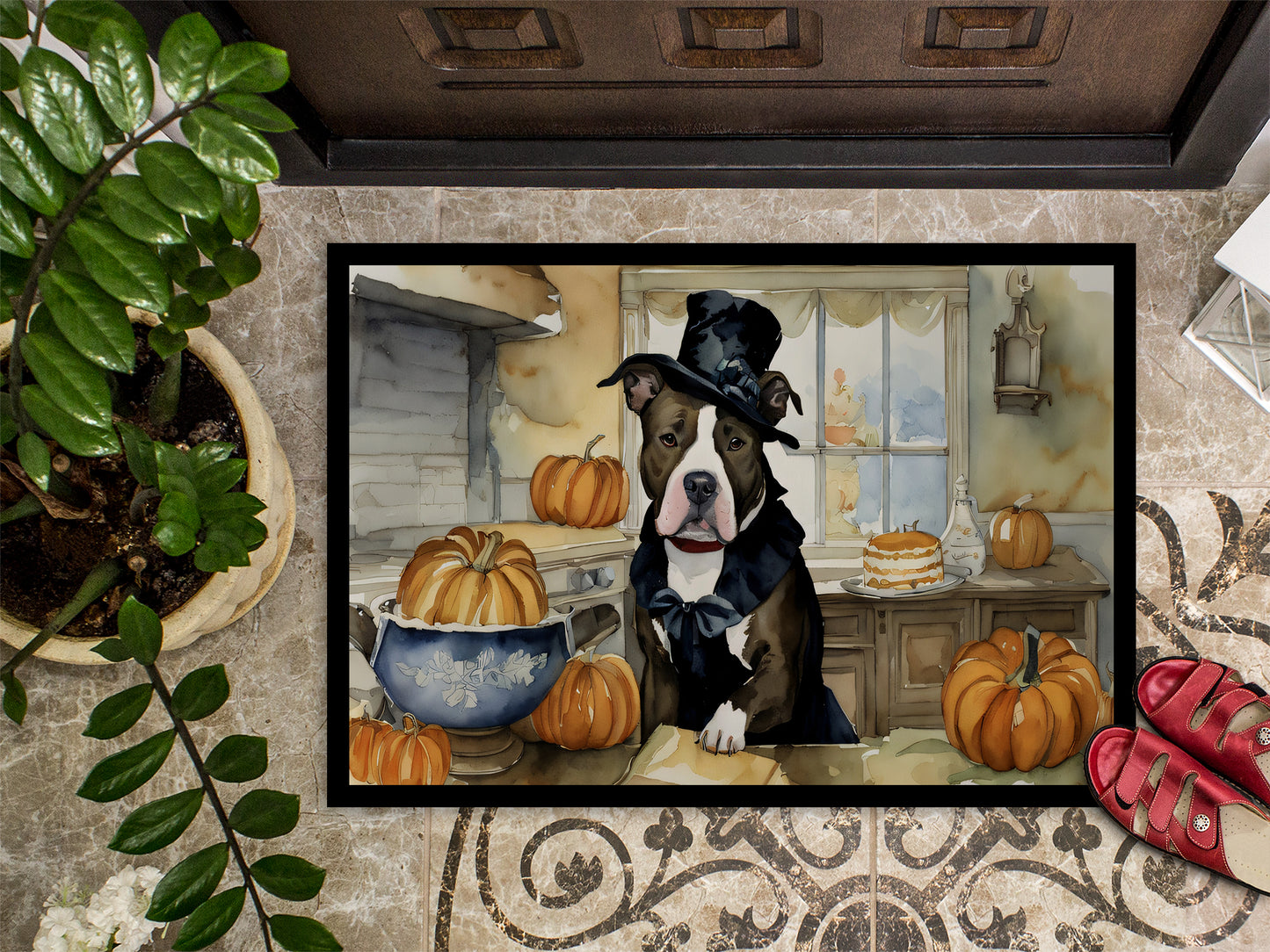 Pit Bull Terrier Fall Kitchen Pumpkins Doormat