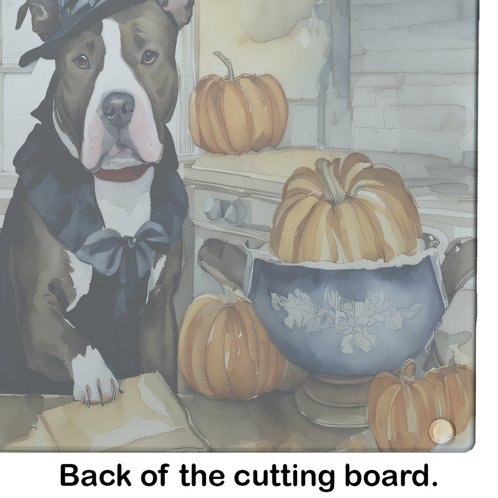 Pit Bull Terrier Fall Kitchen Pumpkins Glass Cutting Board