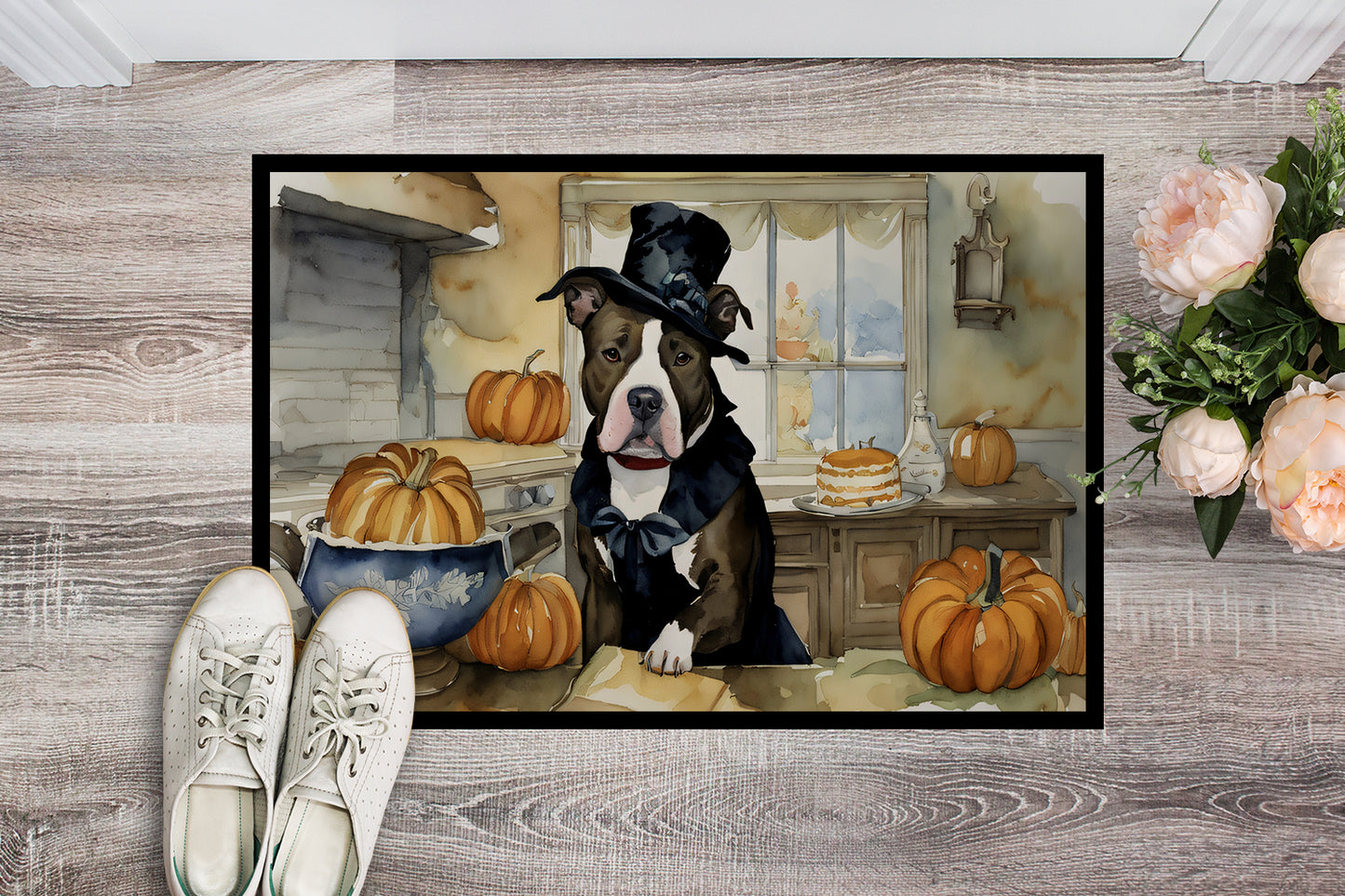 Pit Bull Terrier Fall Kitchen Pumpkins Doormat