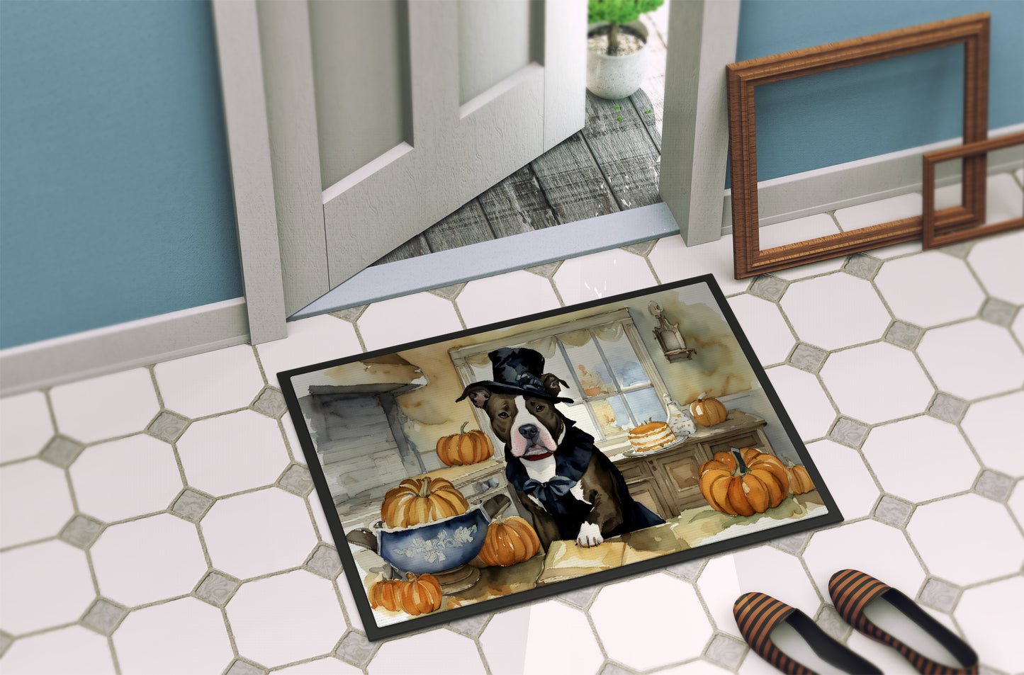 Pit Bull Terrier Fall Kitchen Pumpkins Doormat