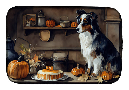 Buy this Australian Shepherd Fall Kitchen Pumpkins Dish Drying Mat