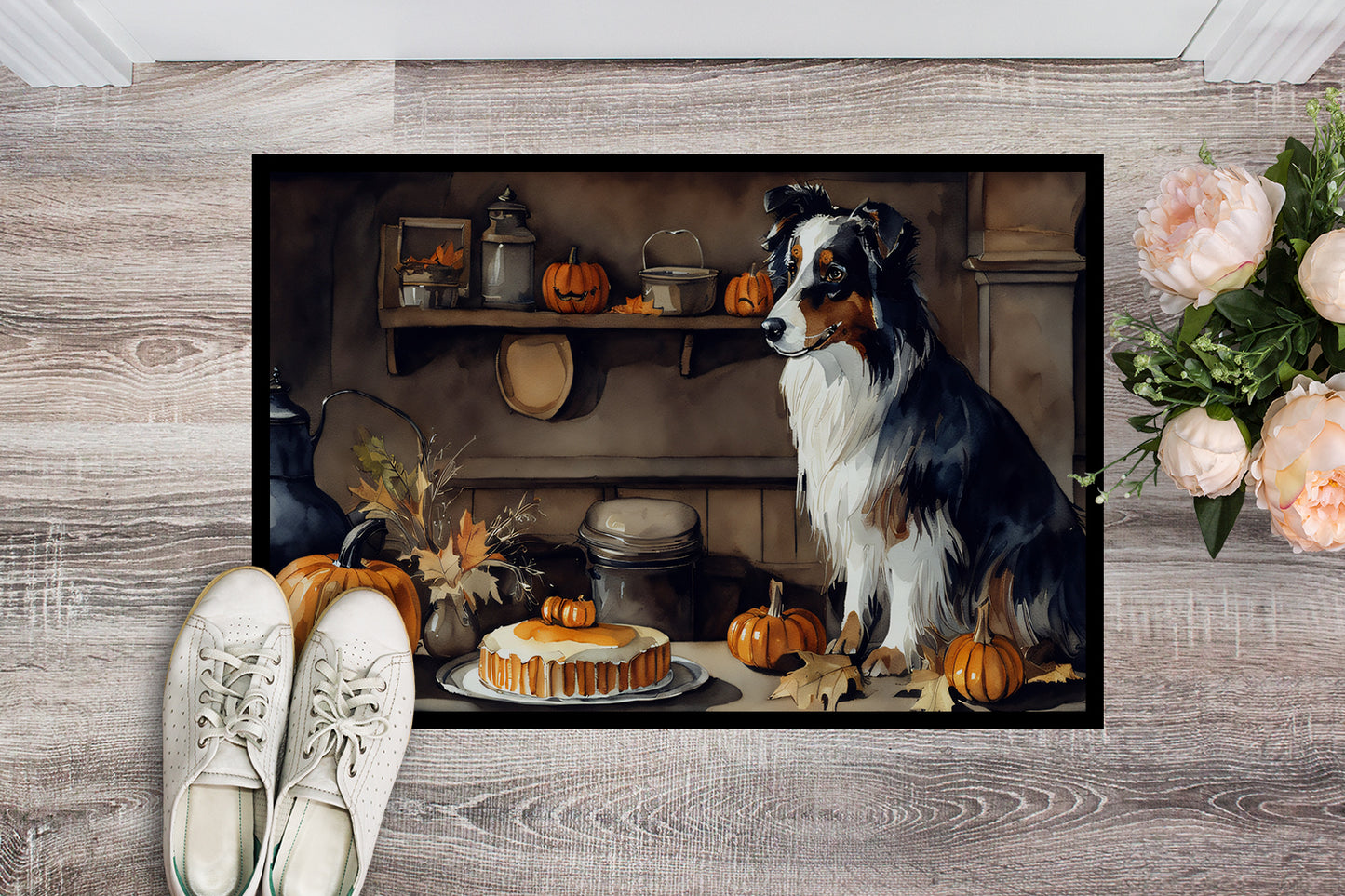 Australian Shepherd Fall Kitchen Pumpkins Doormat