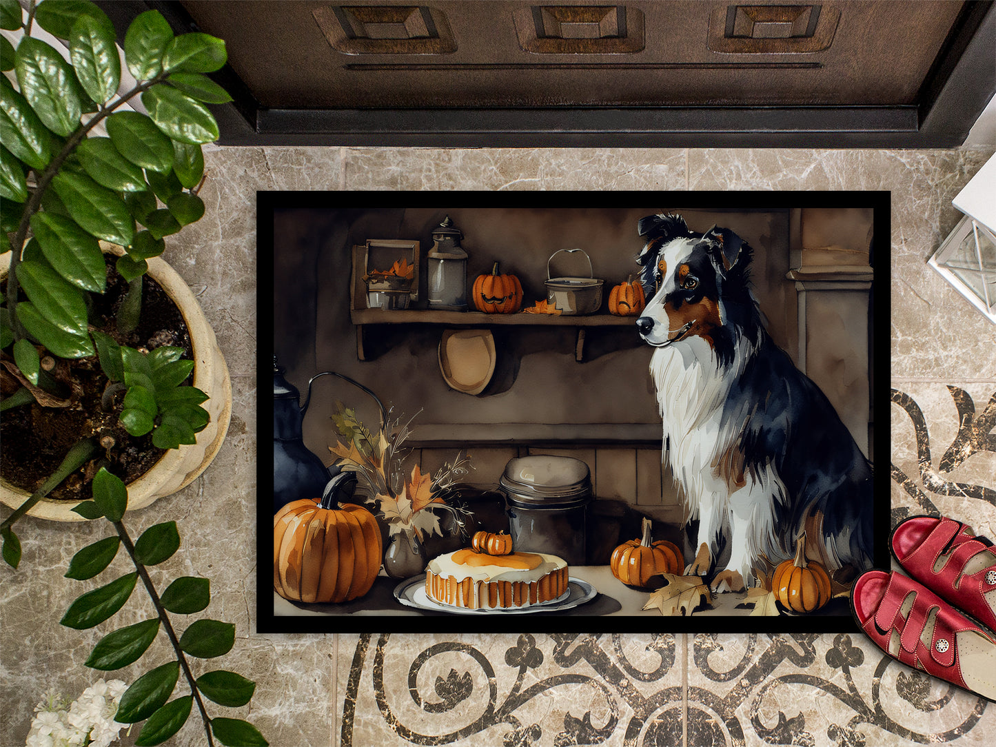 Australian Shepherd Fall Kitchen Pumpkins Doormat