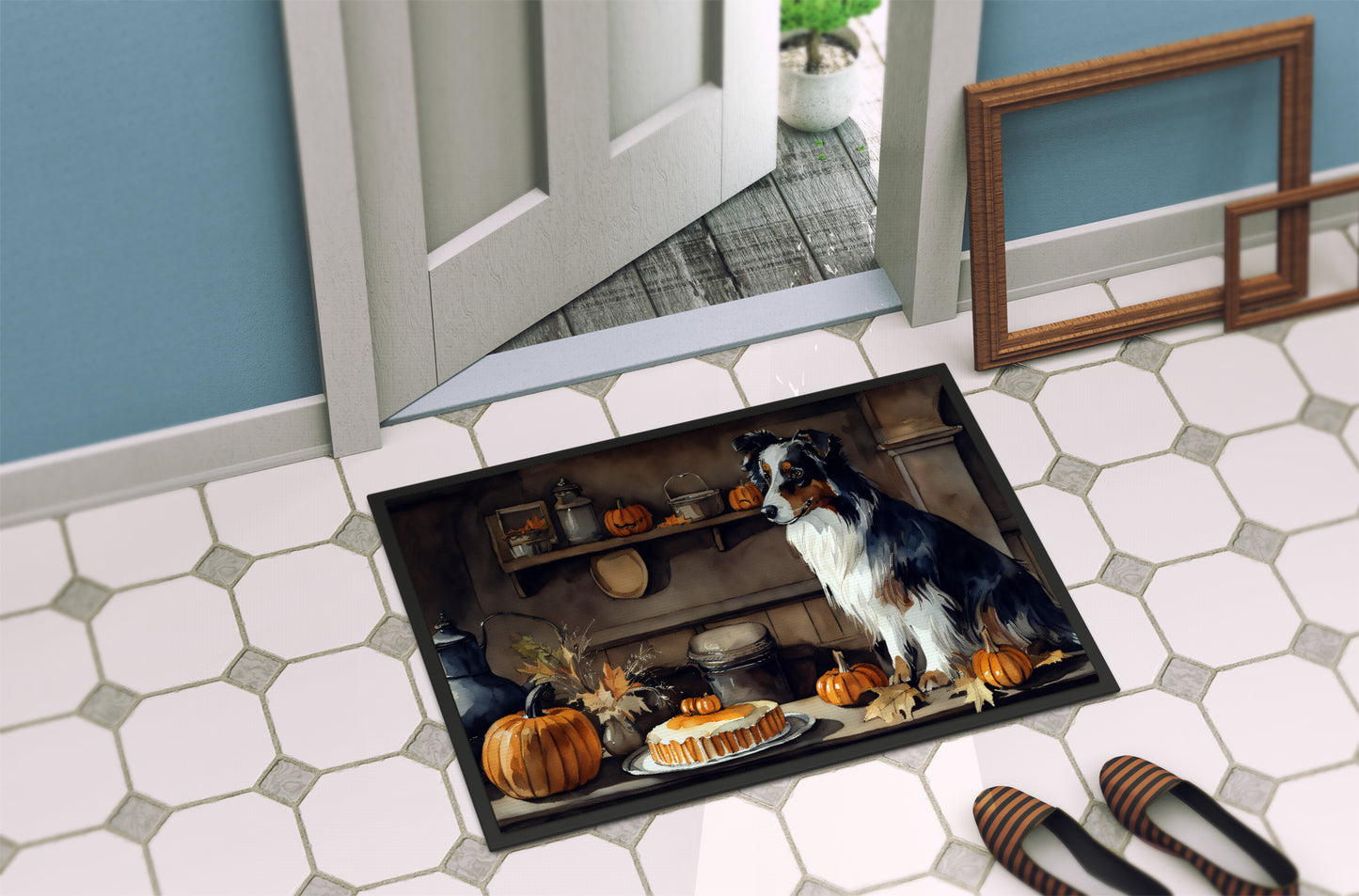 Australian Shepherd Fall Kitchen Pumpkins Doormat