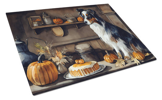 Buy this Australian Shepherd Fall Kitchen Pumpkins Glass Cutting Board