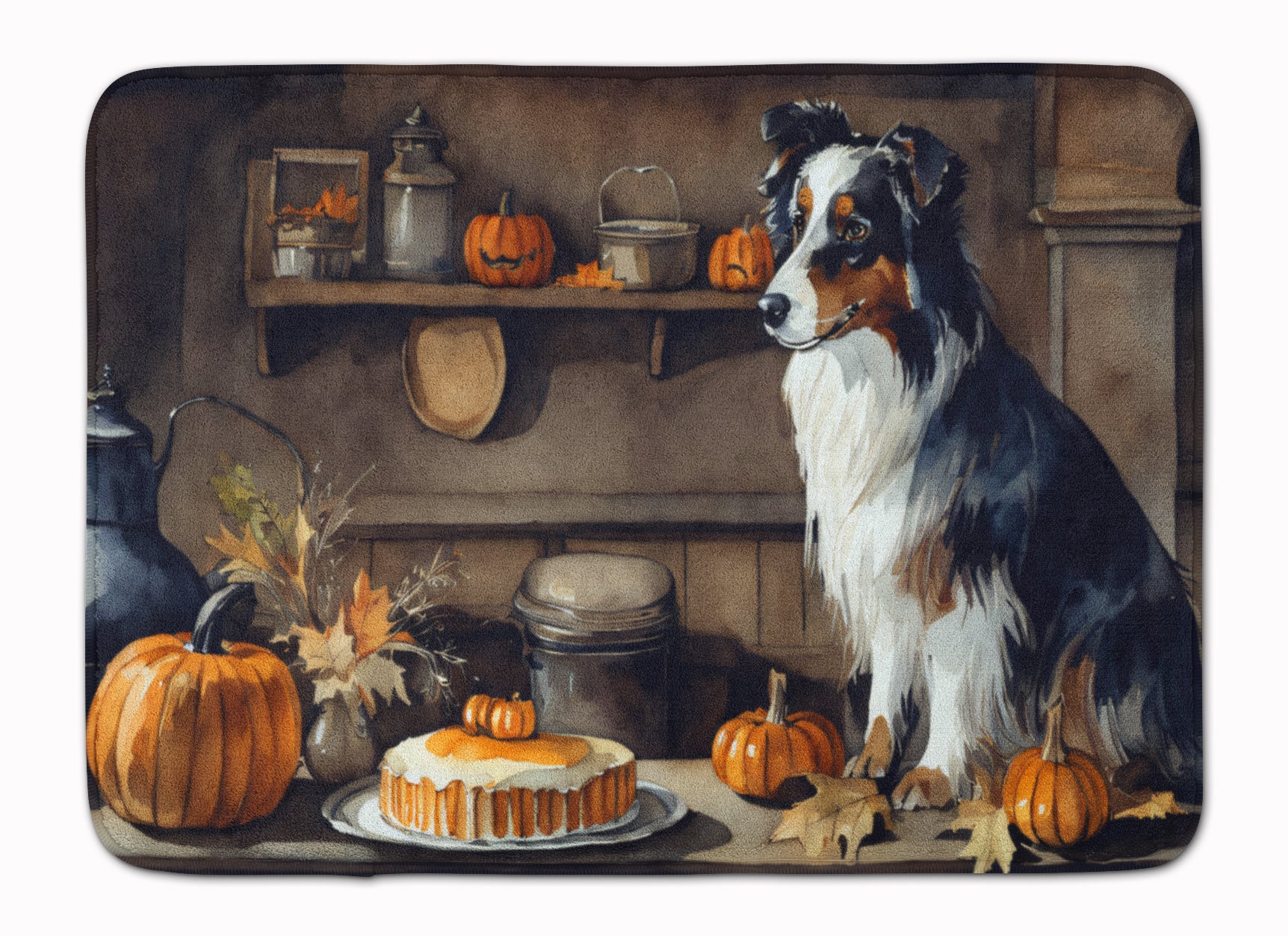 Buy this Australian Shepherd Fall Kitchen Pumpkins Memory Foam Kitchen Mat