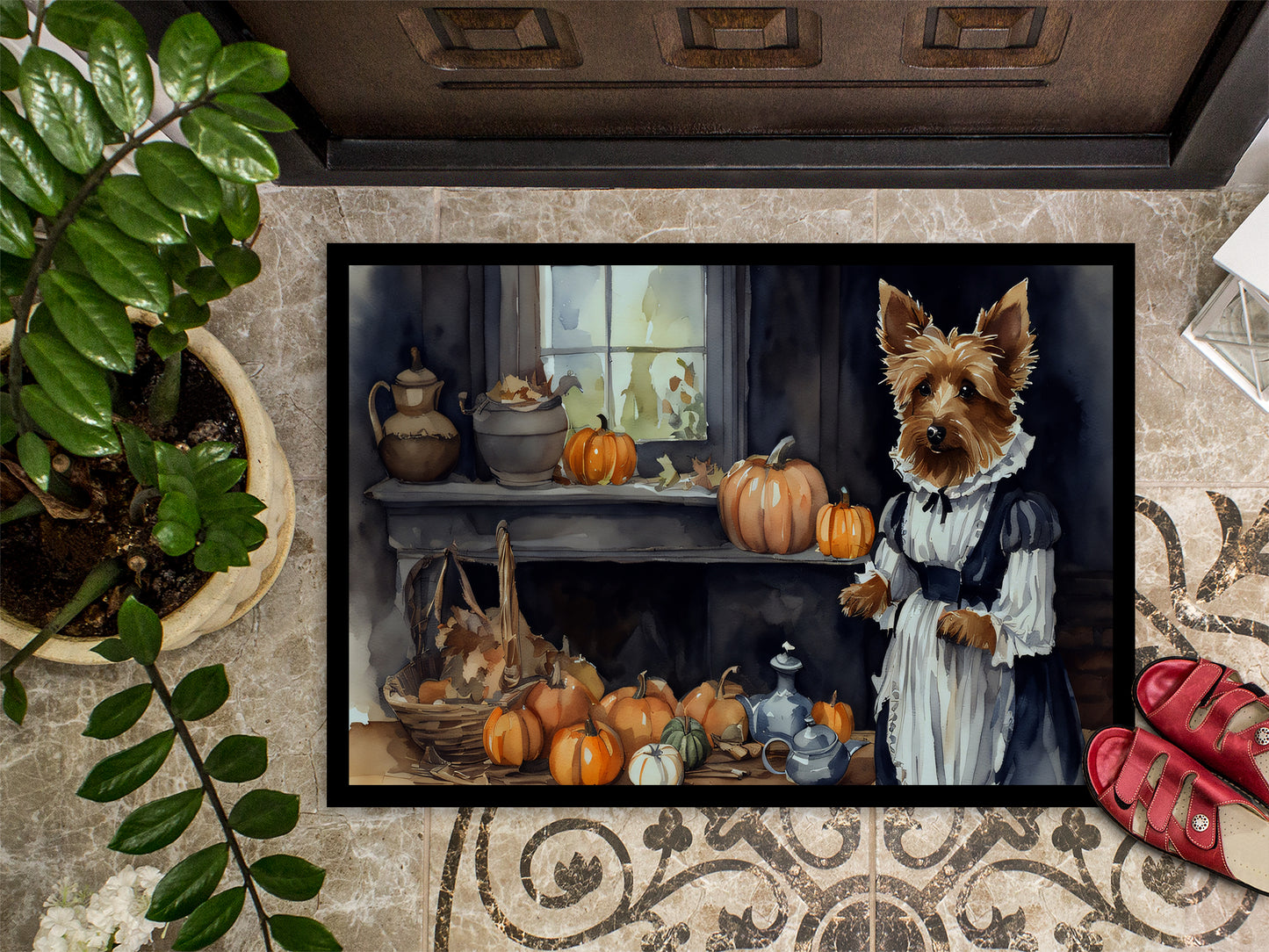 Australian Terrier Fall Kitchen Pumpkins Doormat