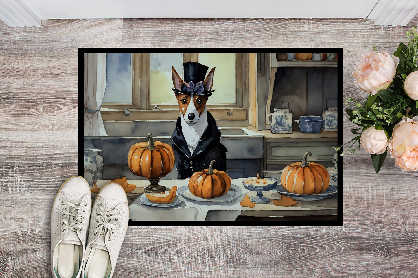 Basenji Fall Kitchen Pumpkins Doormat