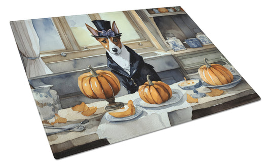 Buy this Basenji Fall Kitchen Pumpkins Glass Cutting Board