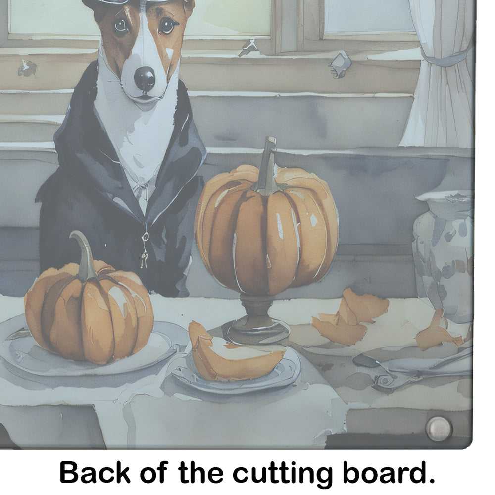 Basenji Fall Kitchen Pumpkins Glass Cutting Board