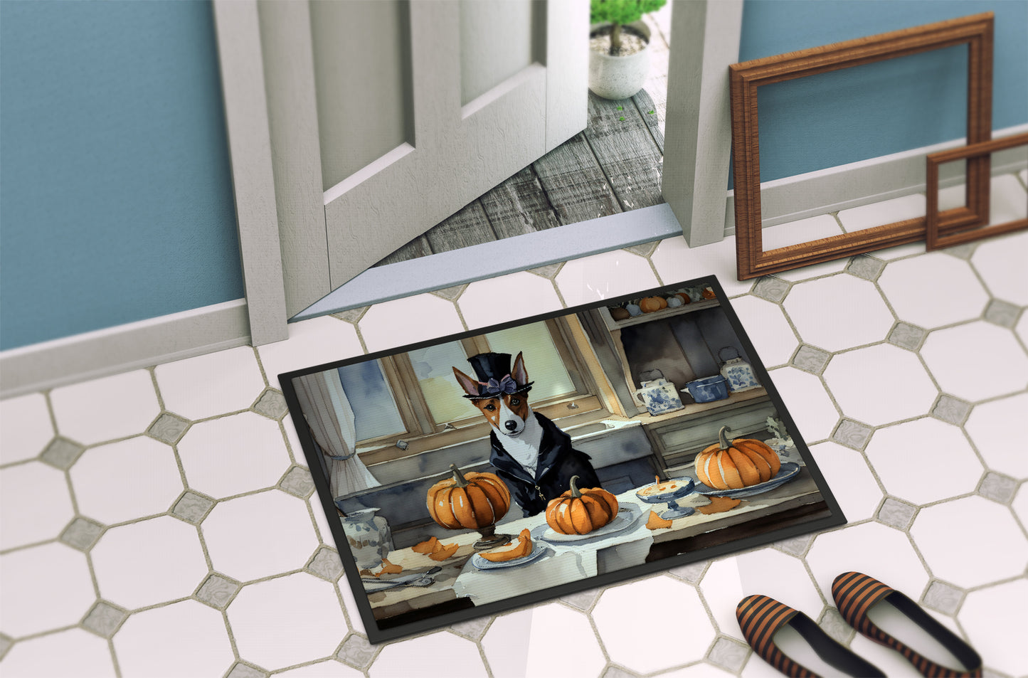 Basenji Fall Kitchen Pumpkins Doormat