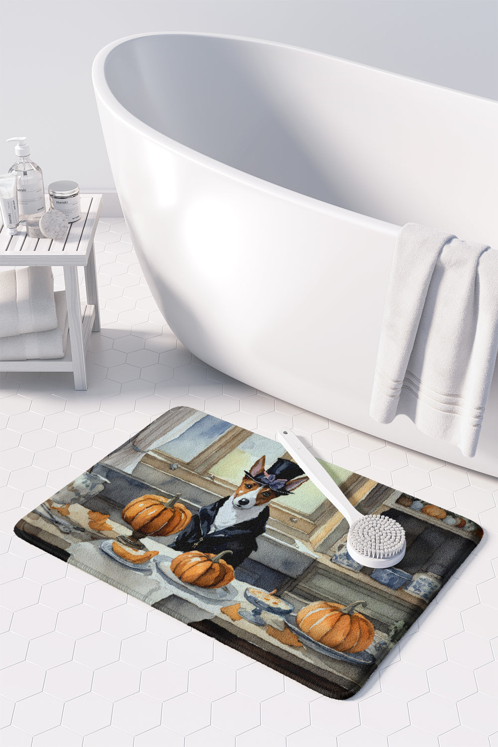 Basenji Fall Kitchen Pumpkins Memory Foam Kitchen Mat