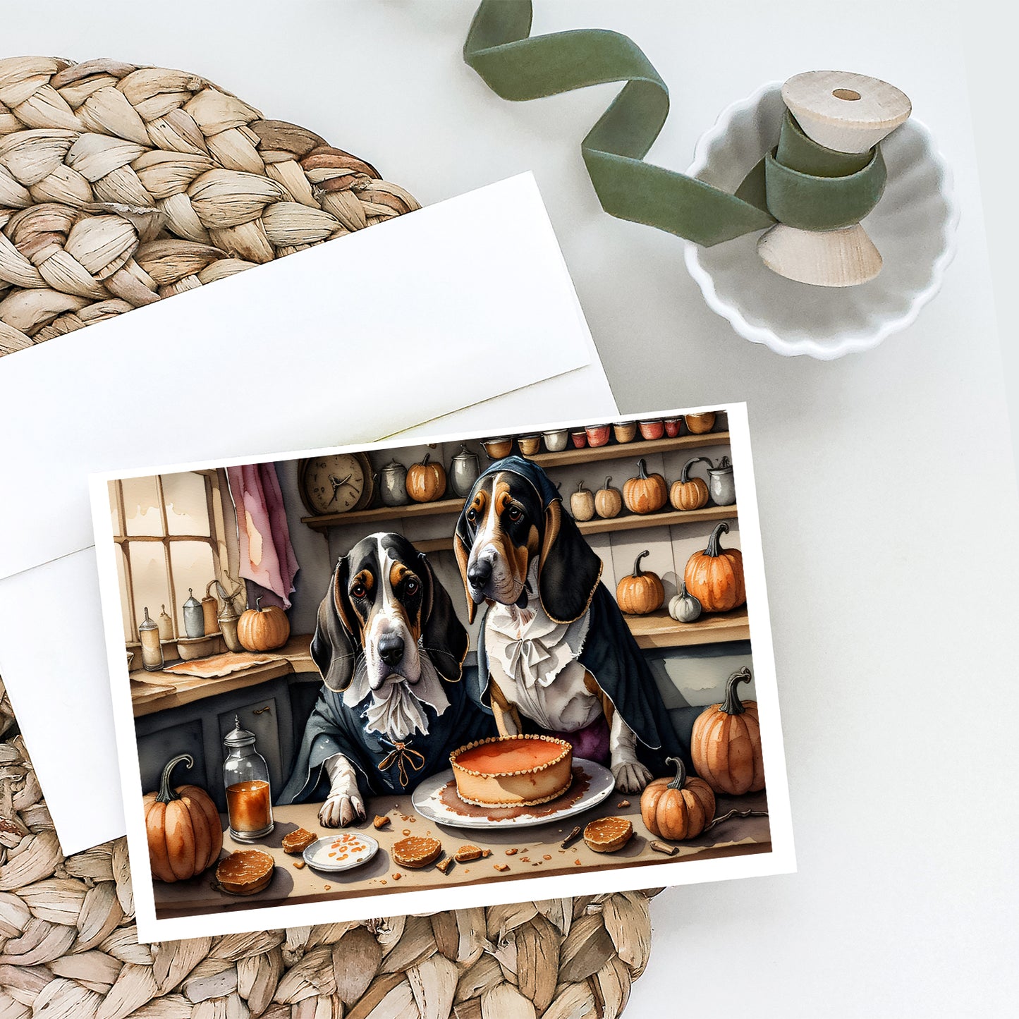 Basset Hound Fall Kitchen Pumpkins Greeting Cards Pack of 8