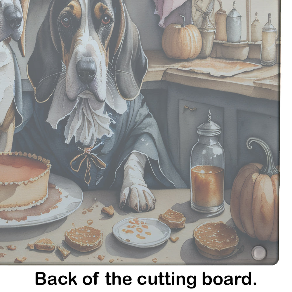 Basset Hound Fall Kitchen Pumpkins Glass Cutting Board