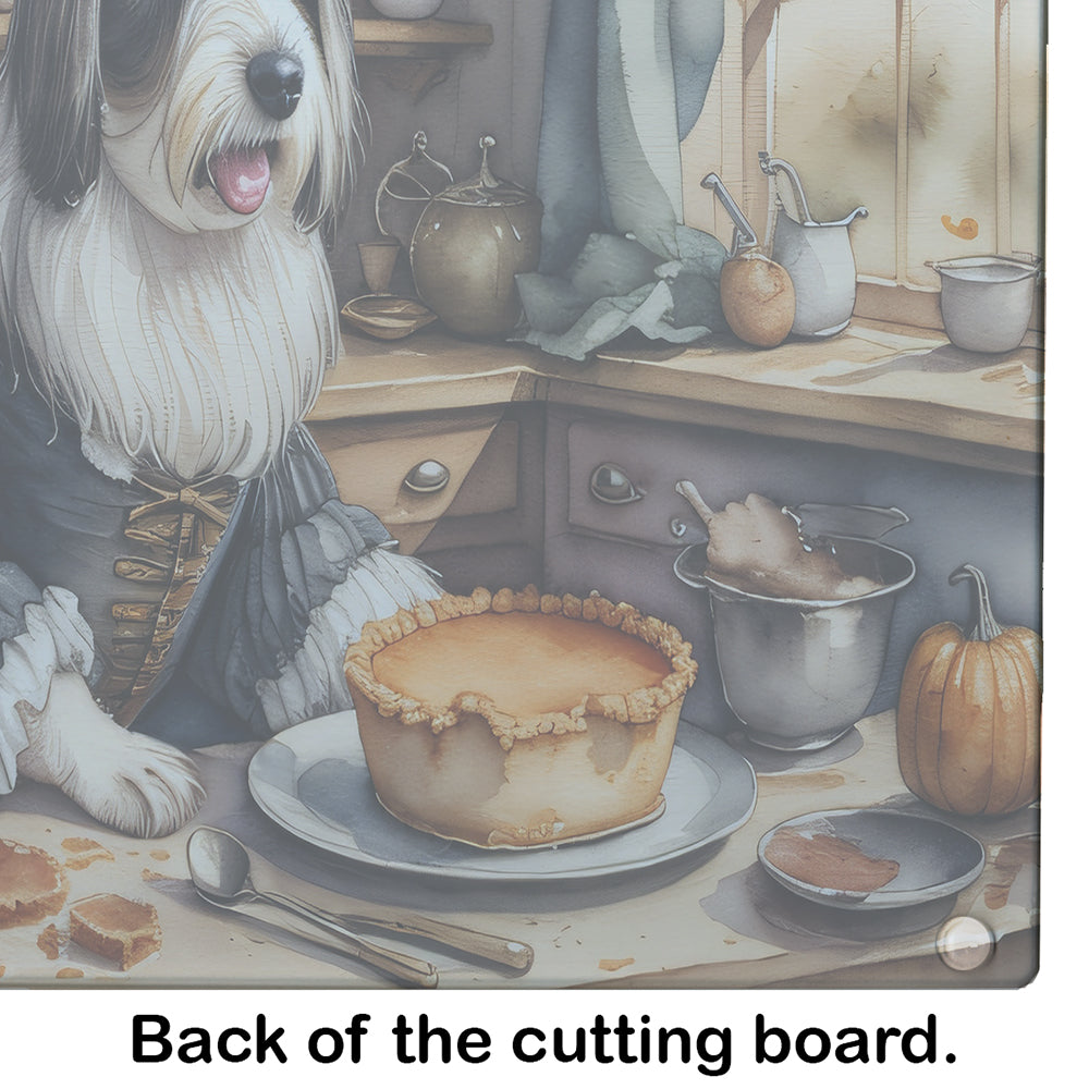 Bearded Collie Fall Kitchen Pumpkins Glass Cutting Board