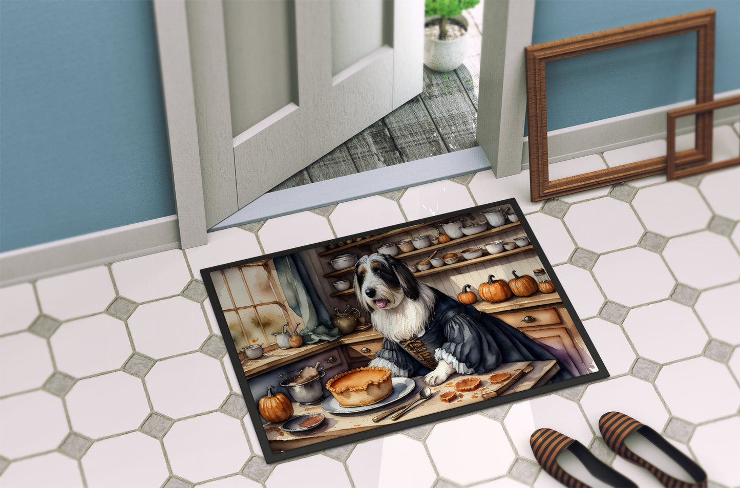 Bearded Collie Fall Kitchen Pumpkins Doormat