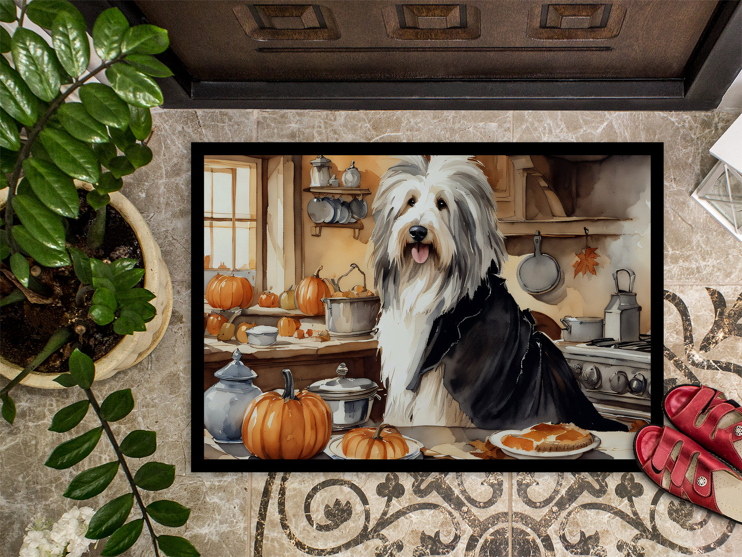 Bearded Collie Fall Kitchen Pumpkins Doormat