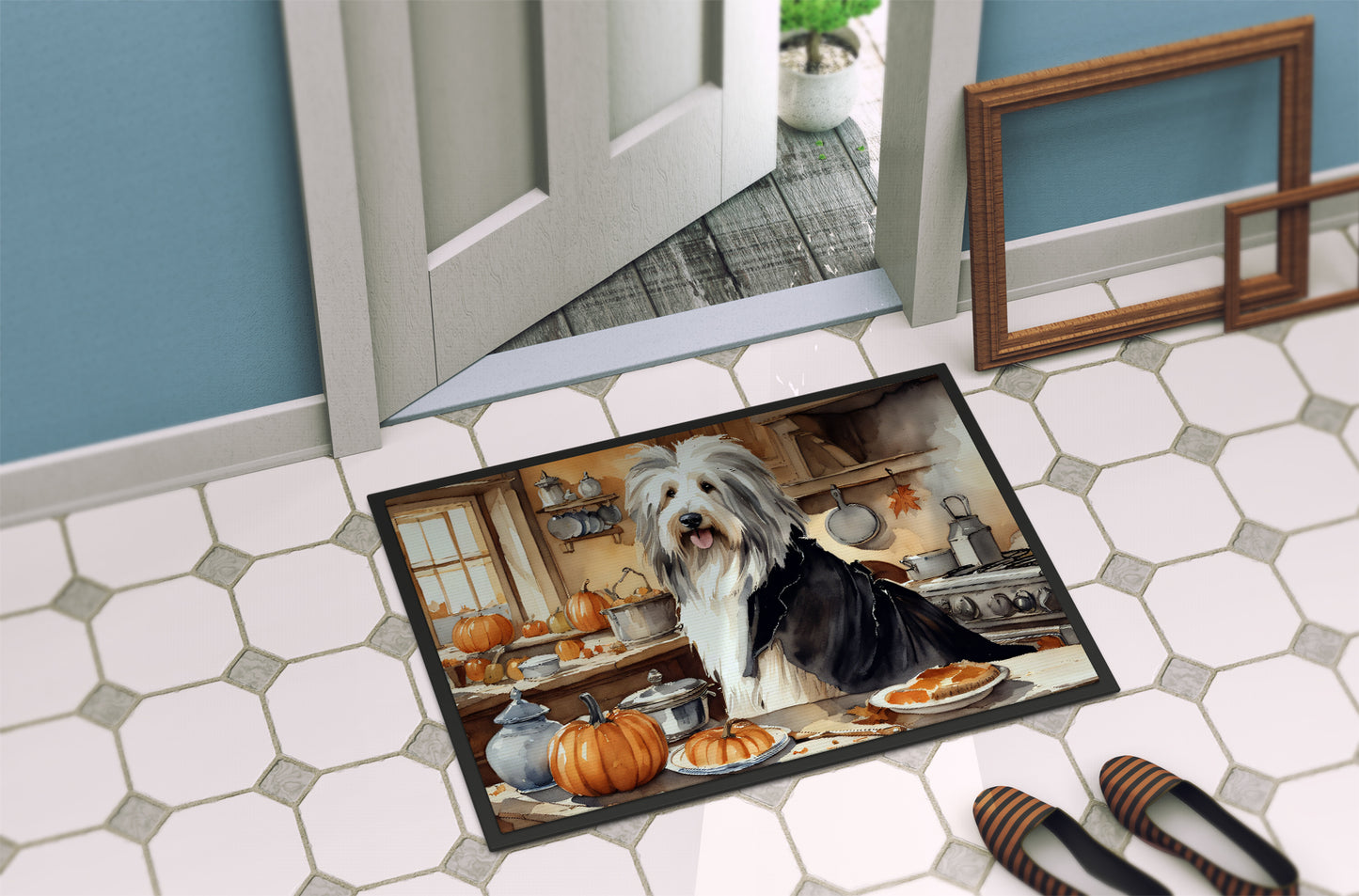 Bearded Collie Fall Kitchen Pumpkins Doormat