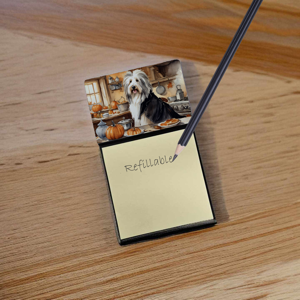 Bearded Collie Fall Kitchen Pumpkins Sticky Note Holder
