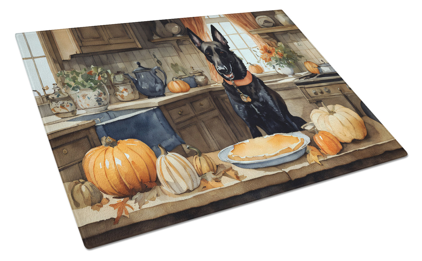 Buy this Belgian Malinois Fall Kitchen Pumpkins Glass Cutting Board