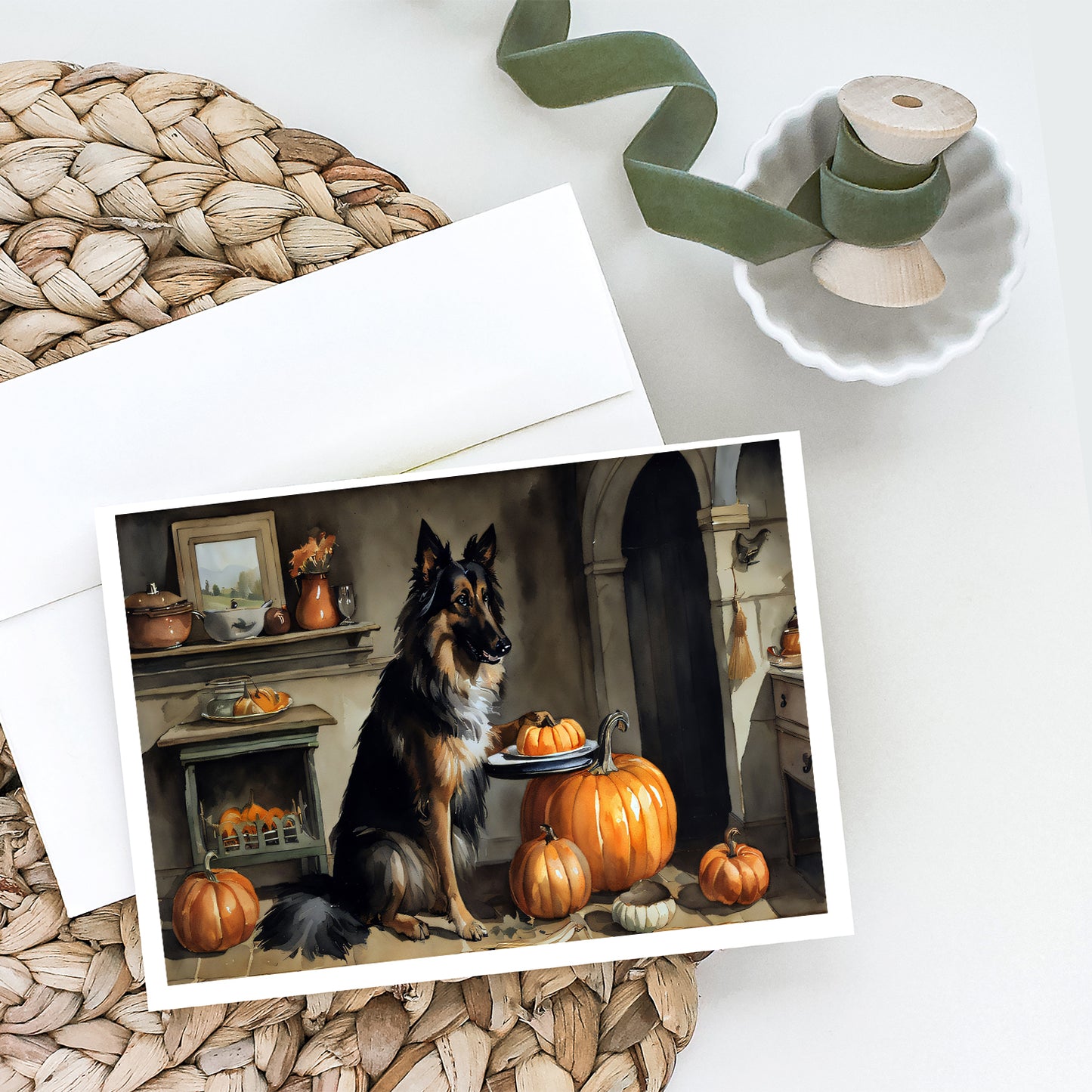 Belgian Tervuren Fall Kitchen Pumpkins Greeting Cards Pack of 8